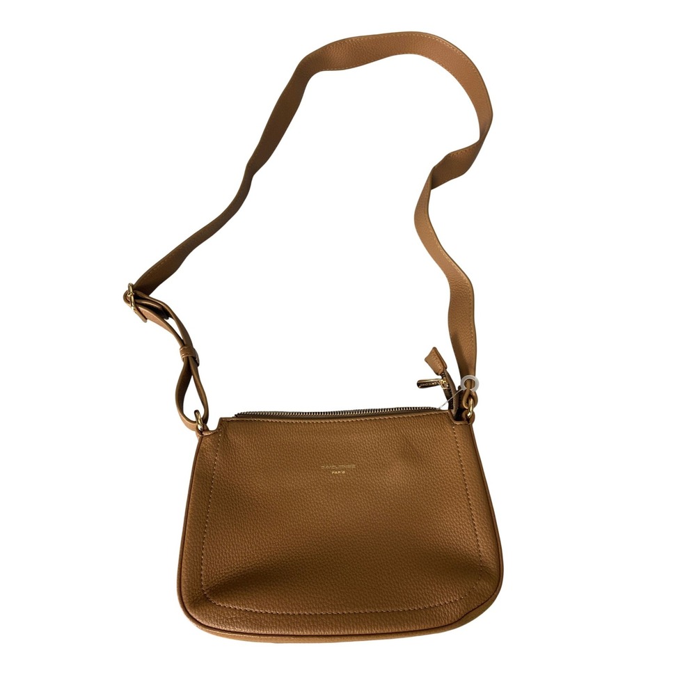 David Jones Paris Brown Pebbled Faux Leather Crossbody Shoulder Bag Purse